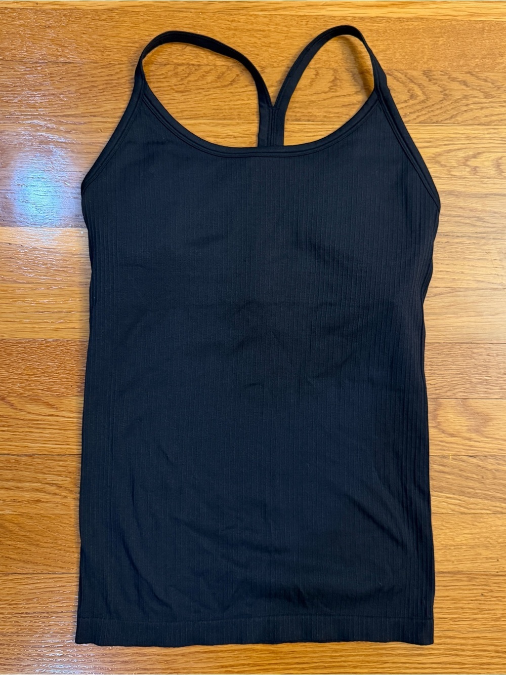CRZ YOGA Ribbed Tank Top with Built in Bra Shelf in Black - Size Medium (8/10)